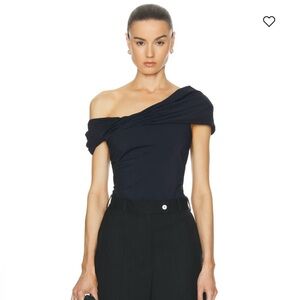 ROHE Asymmetrical Off Shoulder Top Black Draped Blouse Stretch Jersey NWT 2 XS S